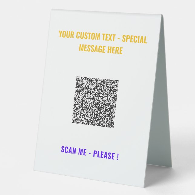 Colour QR Code Custom Text Personalised Table Sign (Front)