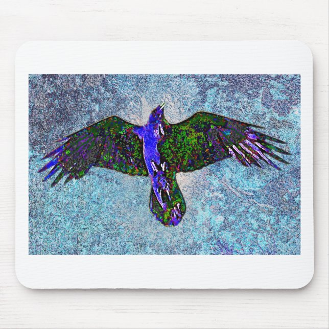 Colour Raven On Blue Mouse Mat (Front)
