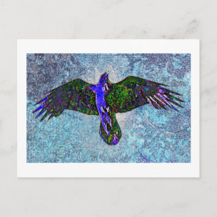 Colour Raven On Blue Postcard