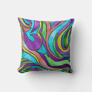 Colour Rhythm-Hand Painted Abstract Watercolor Art Cushion