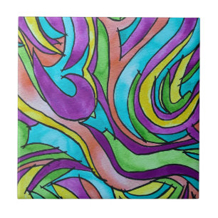 Colour Rhythm-Hand Painted Abstract Watercolor Art Tile