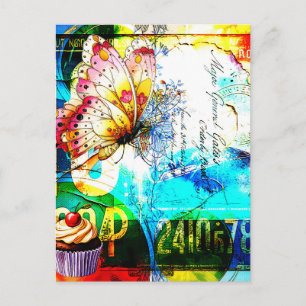 Colour Riot Retro Butterfly Collage Postcard