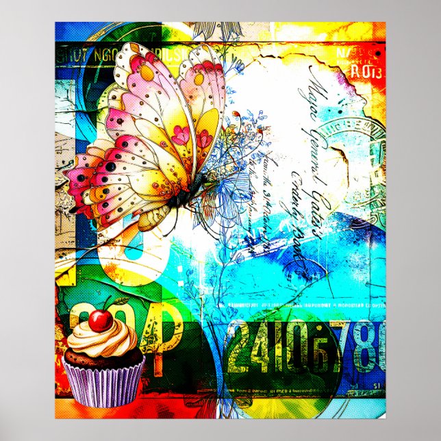 Colour Riot Retro Butterfly Collage Poster (Front)