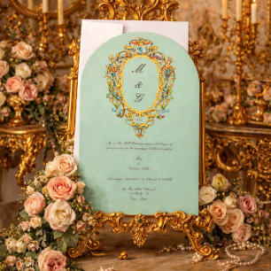 Colour Rococo Crest Monogram Photo Wedding Invitation