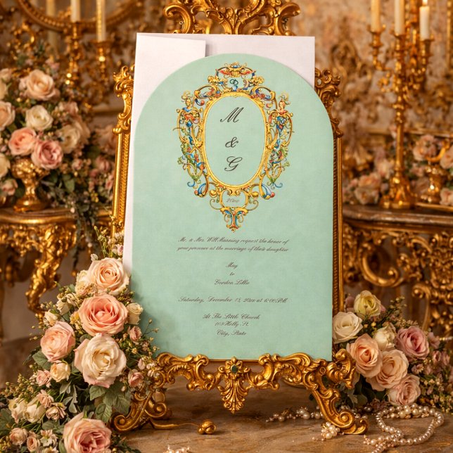 Colour Rococo Crest Monogram Photo Wedding Invitation (Creator Uploaded)