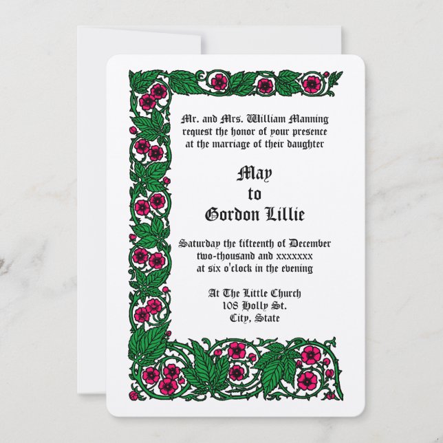 Colour Rose Flowers Vine Border Wedding Invitation (Front)
