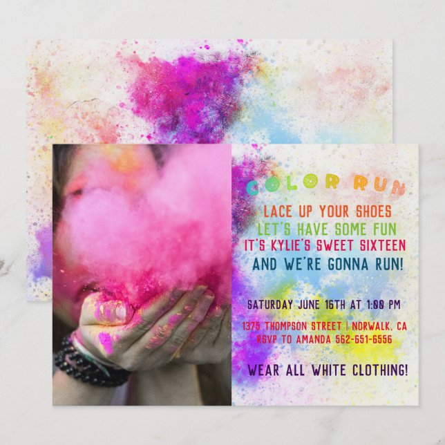 Colour Run Birthday Party Invitation (Front/Back)