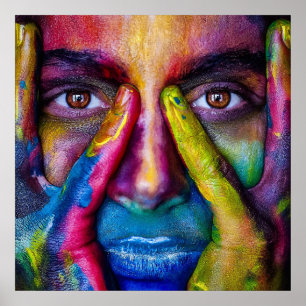 colour run rainbow paint mask portrait poster