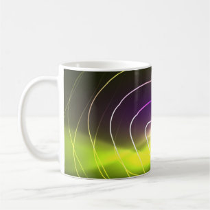 Colour shiny neon lights background with abstract coffee mug