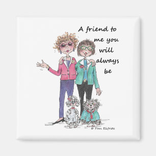 Colour Sketch Art Two Girl Friends pets Together Magnet