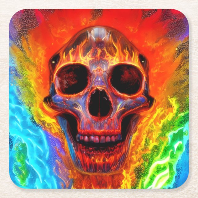 Colour Skull Square Paper Coaster (Front)