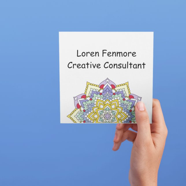 Colour Spectrum Flower Power Mandala White Square Business Card (Creator Uploaded)