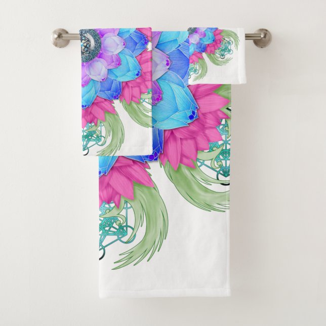 Colour spectrum lotus flower bath towel set (Insitu)