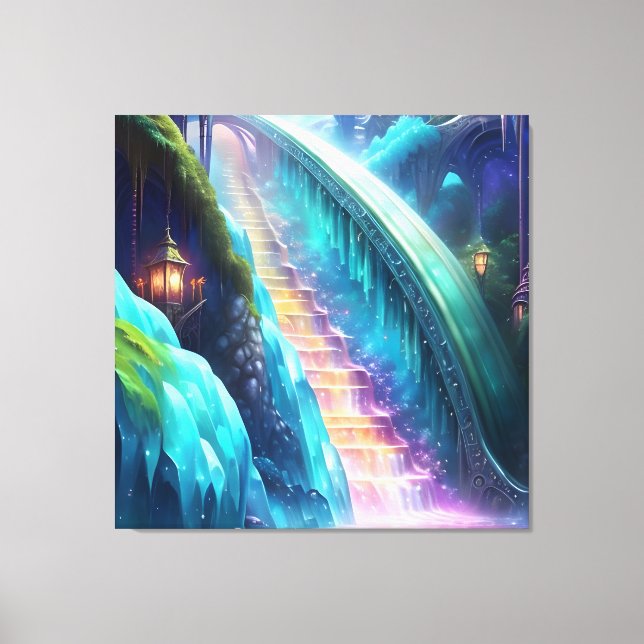 Colour Spectrum Staircase Waterfall Lake  Canvas Print (Front)