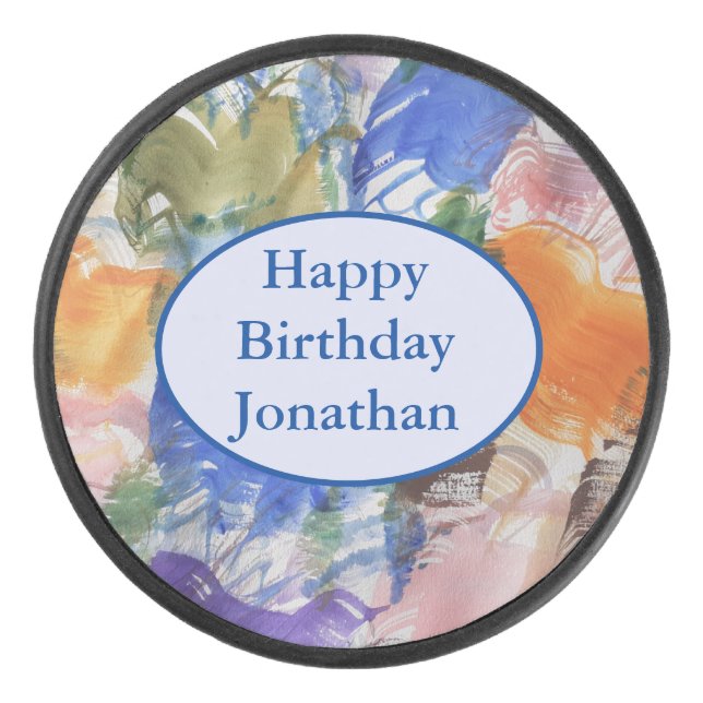 Colour Splash Abstract Art Hockey Puck (Front)