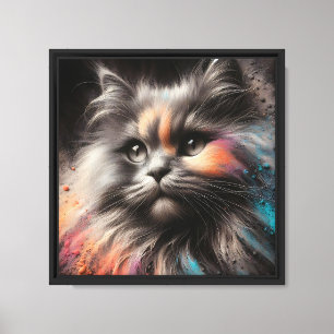 Colour Splash Abstract Feline Art Long-Haired Cat Canvas Print