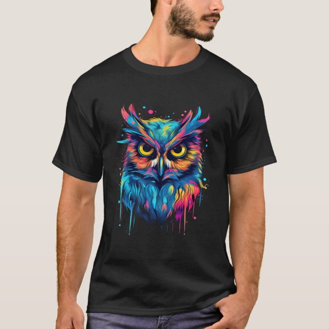 Colour Splash Art Owl Wisdom And Protection Symbol T-Shirt (Front)