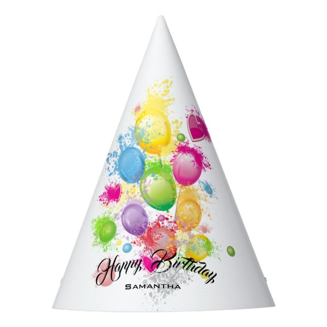 Colour Splash Birthday Balloons Party Hat (Front)