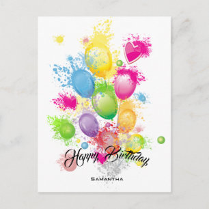 Colour Splash Birthday Balloons Postcard