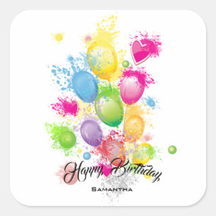 Colour Splash Birthday Balloons Square Sticker