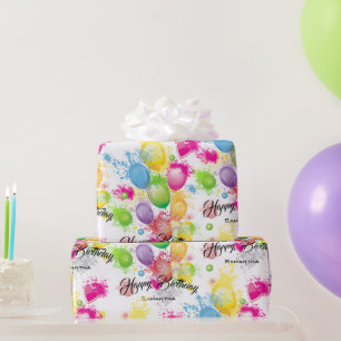 Colour Splash Birthday Balloons Wrapping Paper