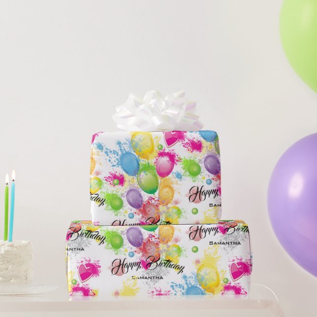 Colour Splash Birthday Balloons Wrapping Paper (Party Gifts)