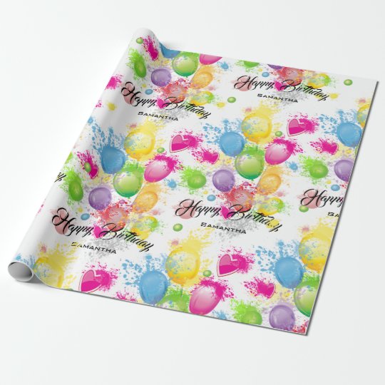 Colour Splash Birthday Balloons Wrapping Paper Zazzle.co.uk