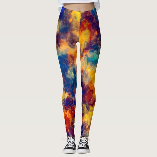 Colour Splash Blue Red Yellow Teal Multi Colour Leggings (Front)