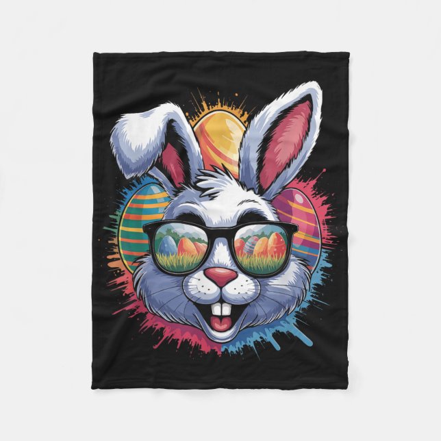 Colour Splash Easter Bunny Egg Hunting Bright Arti Fleece Blanket (Front)