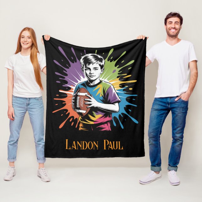 Colour Splash Football Boy Birthday Party Gift Fleece Blanket (In Situ)