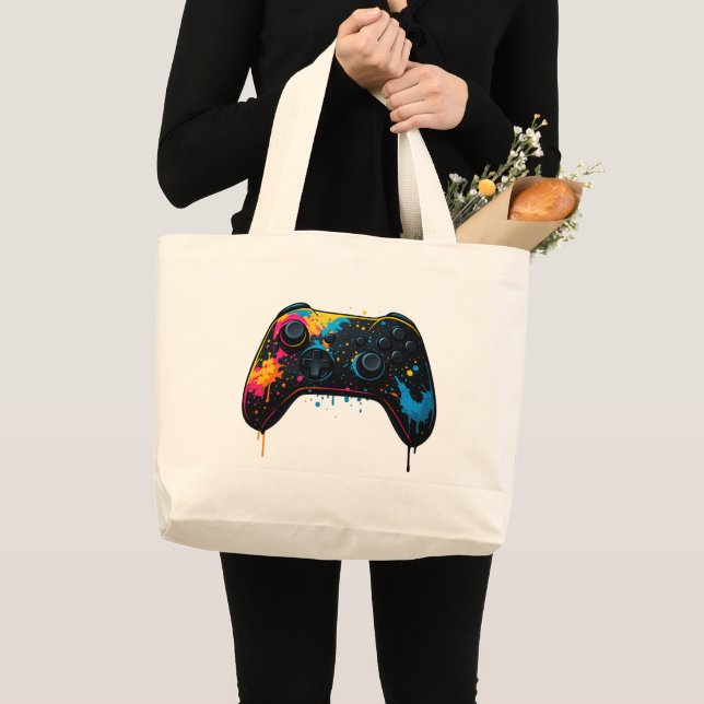 Colour Splash Game Controller Sticker  Large Tote Bag (Front (Product))