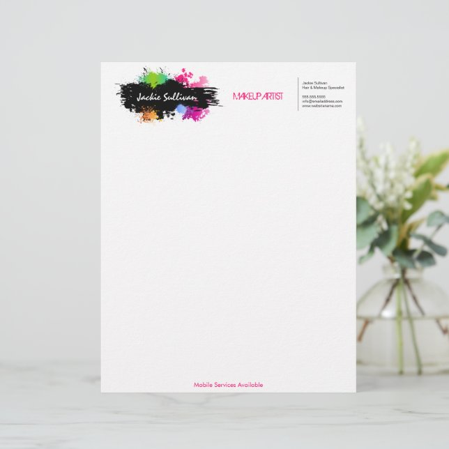 Colour Splash Makeup Artist Custom Letterhead (Standing Front)
