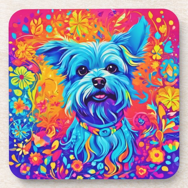 Colour Splash: Maltese Puppy Painting Coaster (Front)