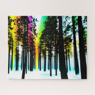 Colour Splash on Black and White Silhouette Forest Jigsaw Puzzle