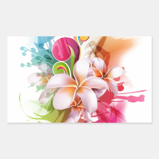 Colour Splash Plumeria Hawaiian Flower Rectangular Sticker (Front)