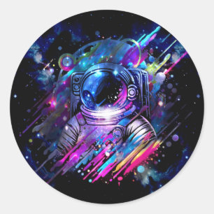 Colour Splash Starry Space Astronaut Classic Round Sticker