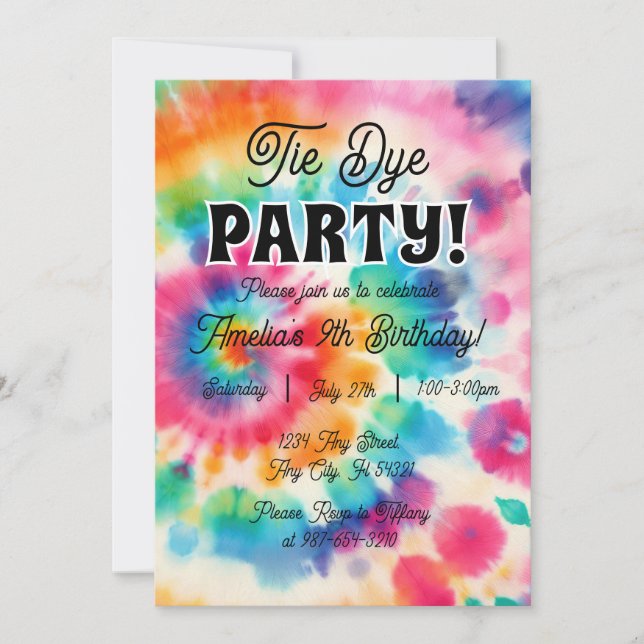 Colour Splash: Tie Dye Birthday Invitation (Front)
