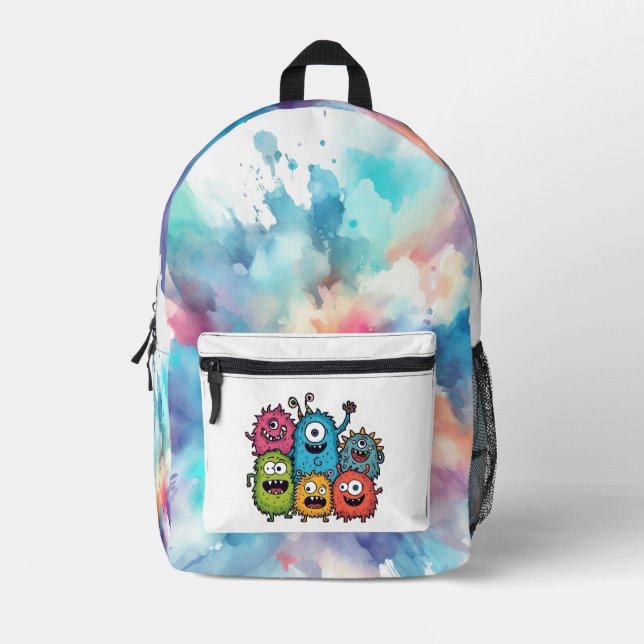 Colour Splash Tie Dye with Monster Bunch Printed Backpack (Front)