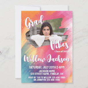 Colour Splash Watercolor Graduation Party Photos Invitation