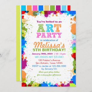 Colour Splatter Art Birthday Party Invitation