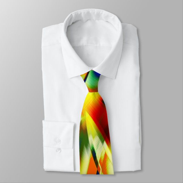 Colour stains on curved greenish beige strips tie (Tied)