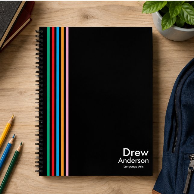 Colour Stripe Boy’s Custom Name Kids School Journa Notebook (Color Stripe Boy’s Custom Name Kids School Journal)