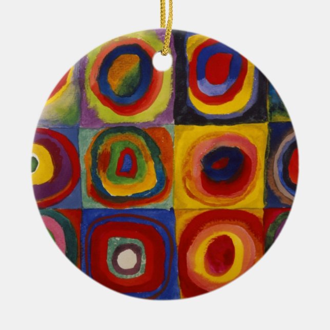 Colour Study of Squares Circles Ceramic Tree Decoration (Front)