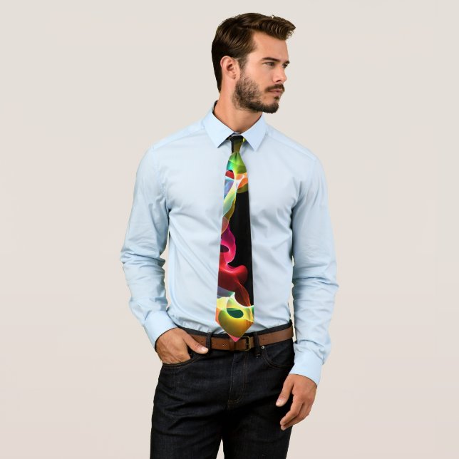 Colour Swirl Abstract on Black Neck Tie (In Situ)