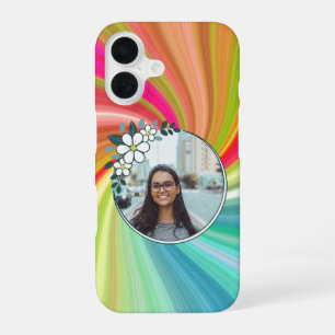 Colour Swirl Rainbow Twist with Framed Photo iPhone 16 Case