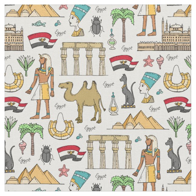Colour Symbols of Egypt Pattern Fabric (Close Up)