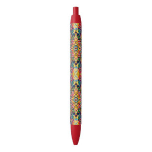 Colour Symphony Mandala – Bold Psychedelic Floral Black Ink Pen