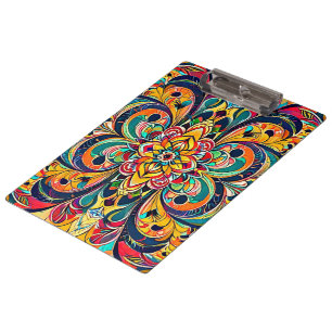 Colour Symphony Mandala – Bold Psychedelic Floral Clipboard