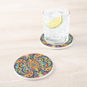 Colour Symphony Mandala – Bold Psychedelic Floral Coaster