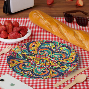 Colour Symphony Mandala – Bold Psychedelic Floral Paper Plate